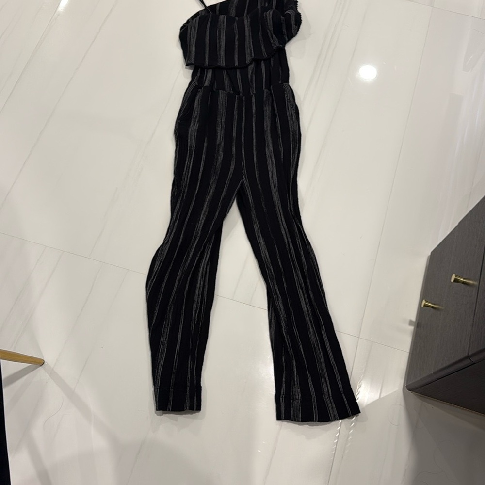 Black and Gray Striped Women's Jumpsuit